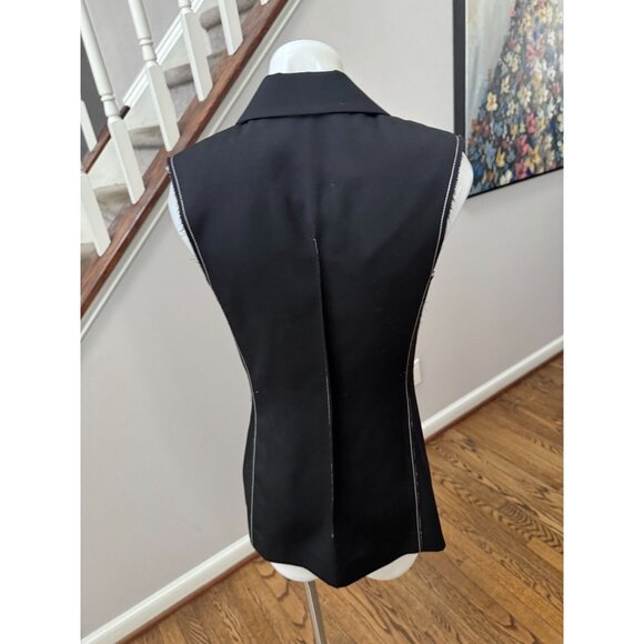 ASHLYN New York Wool V Neck Black Tuxedo Vest Jacket Distressed Size 2 - Picture 4 of 4